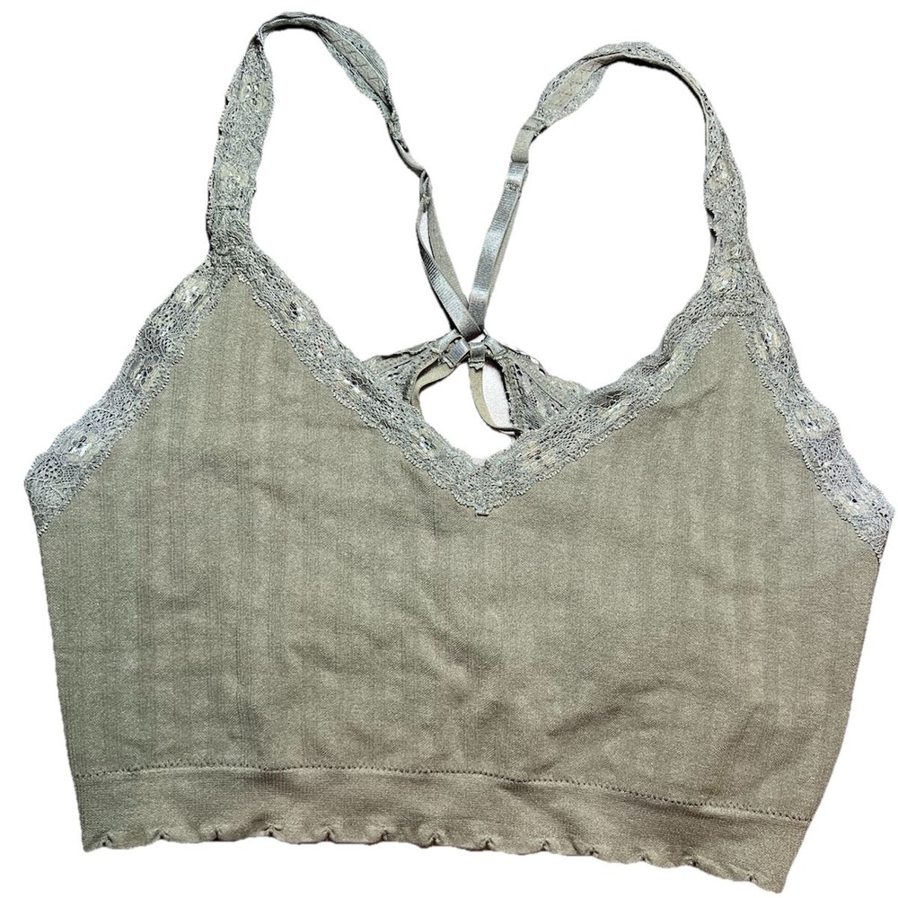 BKE Sexy Lace‎ Strappy Racerback Bralette Bra Large Lightweight Sage Green Lace